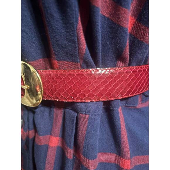 Vintage Araldi Real Reptile Red Leather Belt Gold Buckle Made in Italy Size 75 - Picture 4 of 5